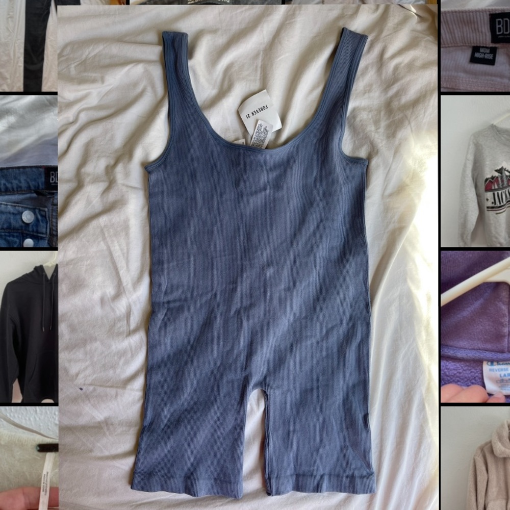 Forever 21 ripped blue romper